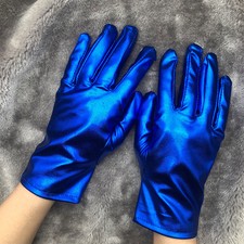 1 Paar blaue Damen Cosplay kurze Handschuhe Lackleder Lackoptik Party Fäustlinge