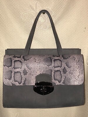 Vittoria Napoli Gray Suede and Python Snake Embossed Leather Italian Satchel