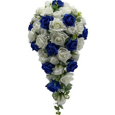 Artificial Wedding Flowers Silk Rose Brides Shower Teardrop Bouquet 28 Colours