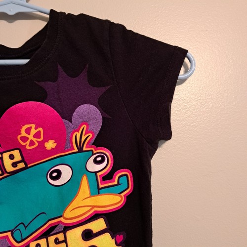 Disney Phineas And Ferb Girls Short Sleeve Shirt Black With Platypus Design - Picture 5 of 9