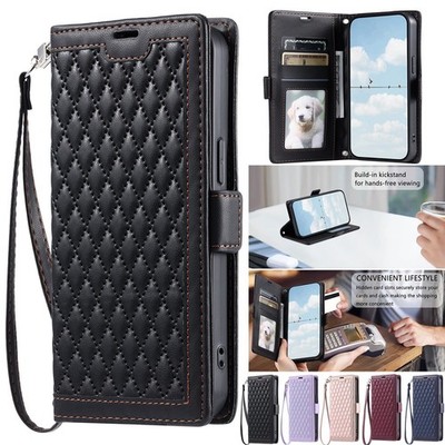 Grid Leather Wallet Phone Case For Oppo Find X7 Ultra A38 A58 A78 A76 A15 A98