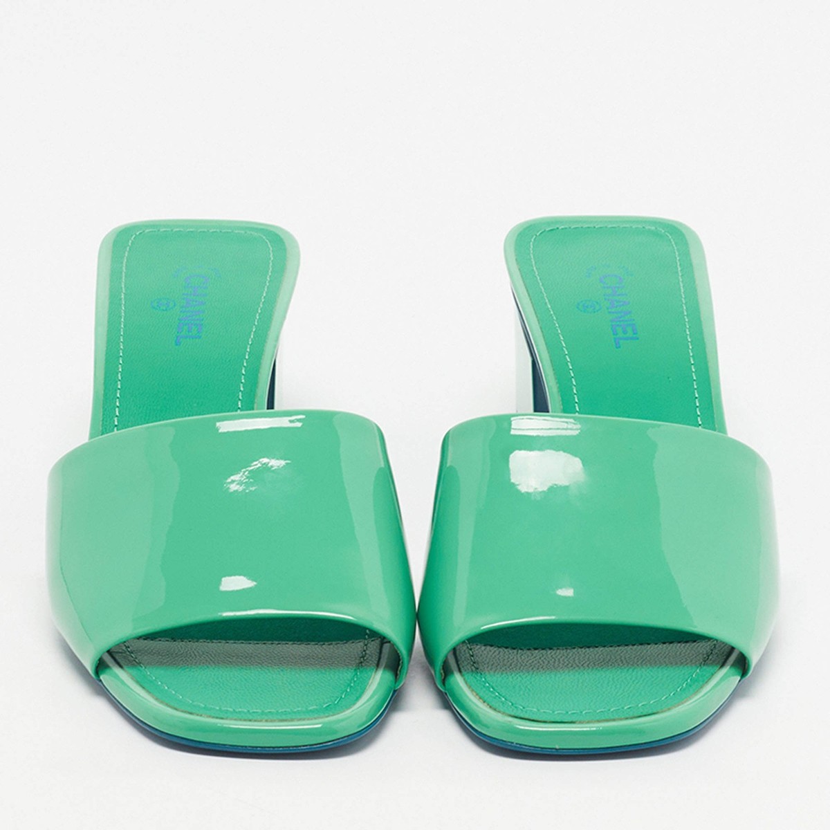 Chanel Size 39 Green Patent Leather Slide Sandals | eBay