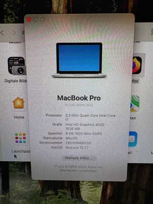 MacBook Pro 2012 15 Zoll, Mitte 2012 - Intel Core i7 - 8GB - 500GB SSD