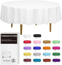 Plastic Table Cloth Disposable 12 Pack White Round Tablecloth Individually