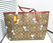 NWT COACH CF166 City Tote Bag Signature Coated Canvas Snoopy Print New Outlet