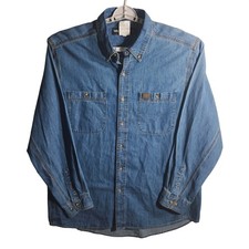 Wrangler Riggs Workwear Denim Long Sleeve Button Up Shirt XL TG Blue Cotton
