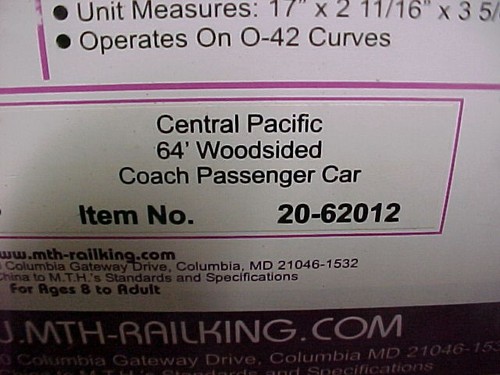 MTH 20-62012 CENTRAL PACIFIC 64' Woodside coche de pasajeros Hopkins | Zustand: New