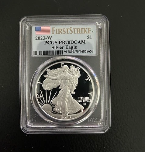 2023 W American Silver Eagle Proof 1oz PCGS PR70 DCAM FIRST STRIKE Flag Label