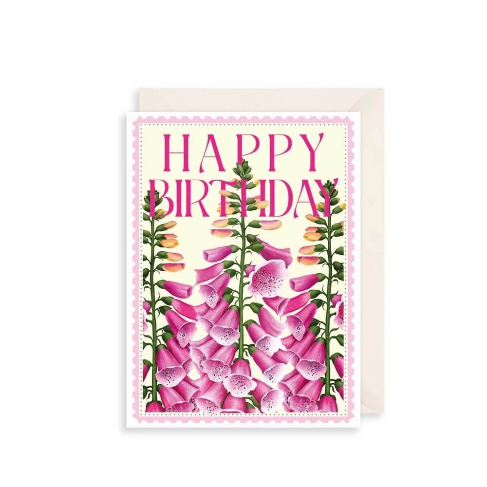 Pretty Birthday Card Foxgloves Botanic Floral Illustration - Greeting Card