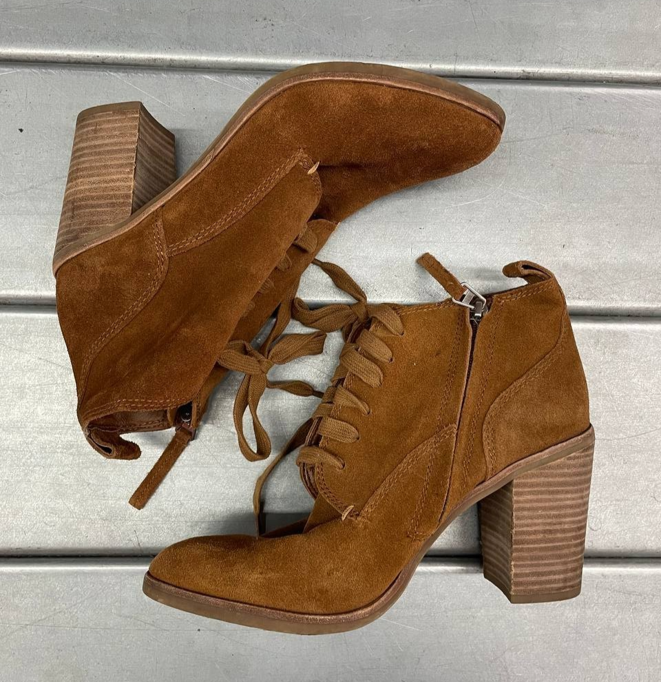 Dolce Vita Lace Up Bootie Boots Womens 9 Brown Suede Side Zip