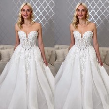 White Wedding Dress Sleeveless A Line Beach Boho Lace Sweetheart Bridal Gowns