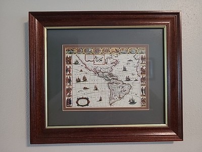 America Nova Tabula OLD WORLD MAP PICTURE MATTED FRAMED ART PRINT 11.5'' By 13''