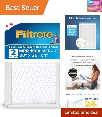 20x25x1 AC Furnace Air Filter, MERV 13, MPR 1900,  Allergen, Bacteria & Virus...
