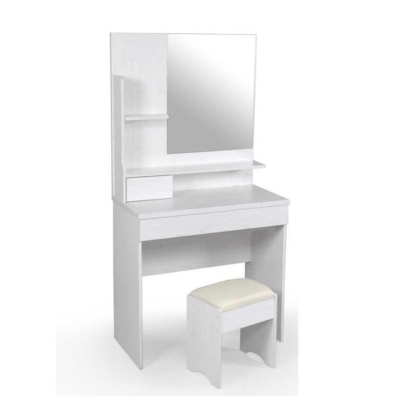 INLIFE Tavolo Da Toeletta Con Specchio, Grigio Cemento, 86,5x35x136 Cm, Legno, Con Cassetto E Ripiani