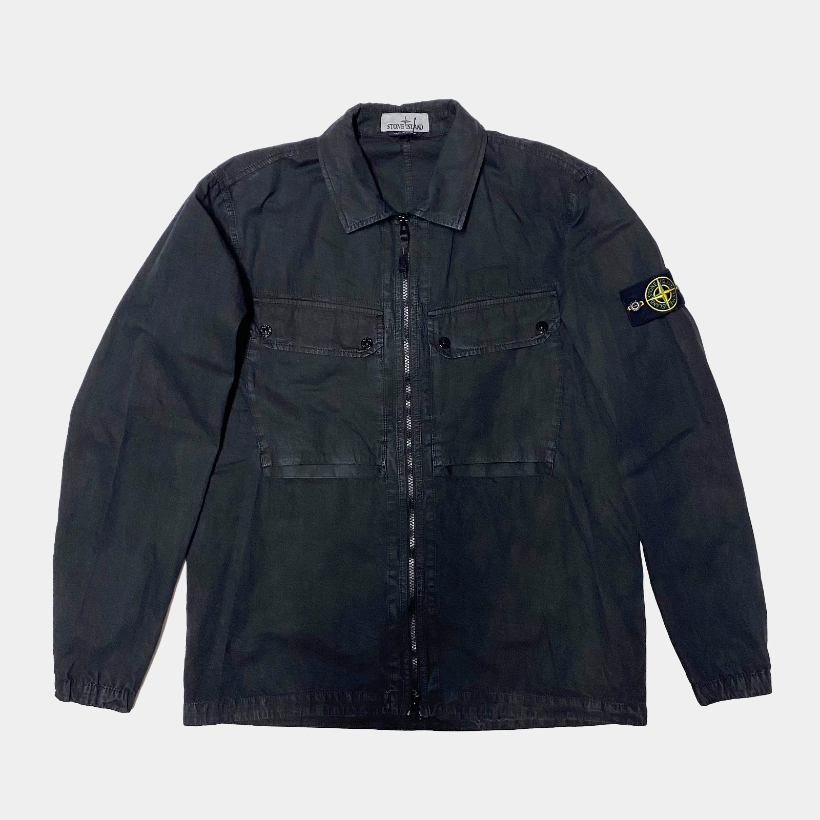 CAMICIA OVER UOMO 100% AUTENTICA STONE ISLAND TAGLIA L LARGE COTONE NERO