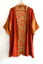 Boho Silk Patchwork Long Kimono Nightwear Gown Indian Printed Robe Bridal Robe