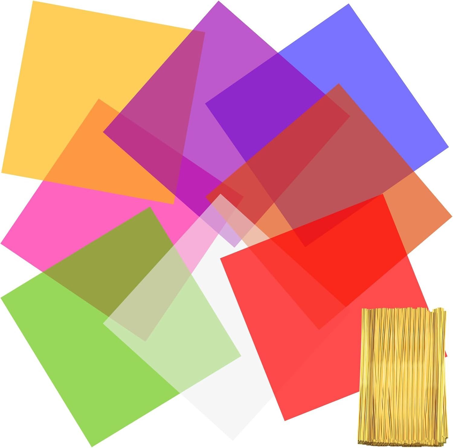 80Pcs Coloured Cellophane Sheets 7.5X7.5 Inch, Acetate Sheets Cello Wrap for Art