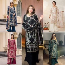 Women's Designer Pakistani Mirror Work Palazzo Suit & Dupatta Party Wear Set