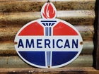 VINTAGE AMERICAN PORCELAIN SIGN OLD STANDARD GAS OIL DIECUT SERVCIE GARAGE TORCH
