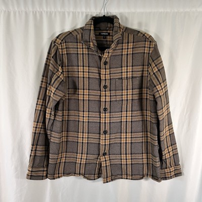 Express Flannel Shirt Women's Medium Brown Plaid Button Up Long Sleeve