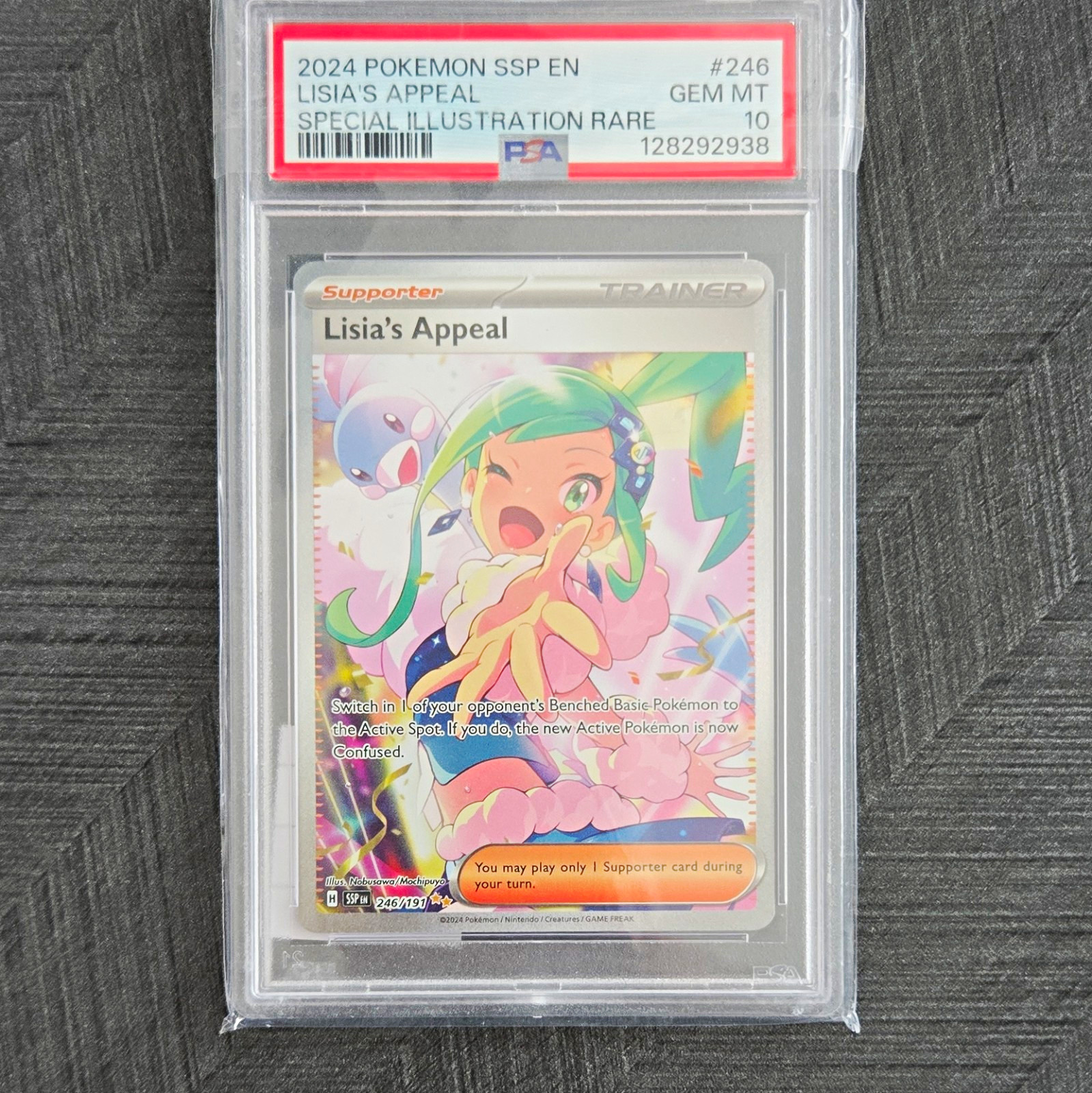 PSA 10 Lisia's Appeal 246/191 Surging Sparks SIR Holo (2024) EN