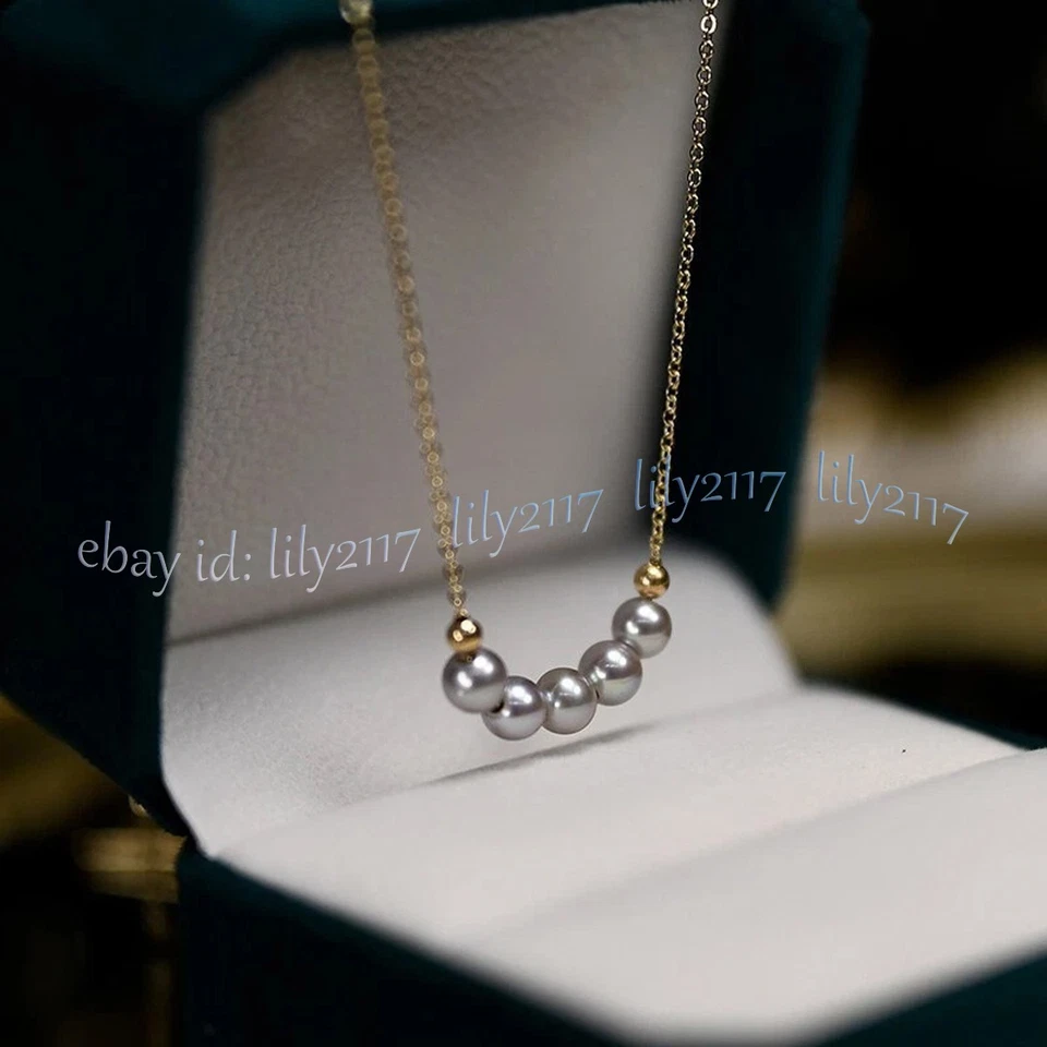 Collar colgante de perlas redondas de agua dulce gris plata genuino natural de 5-6 mm 18 pulgadas Foto 4 de 4