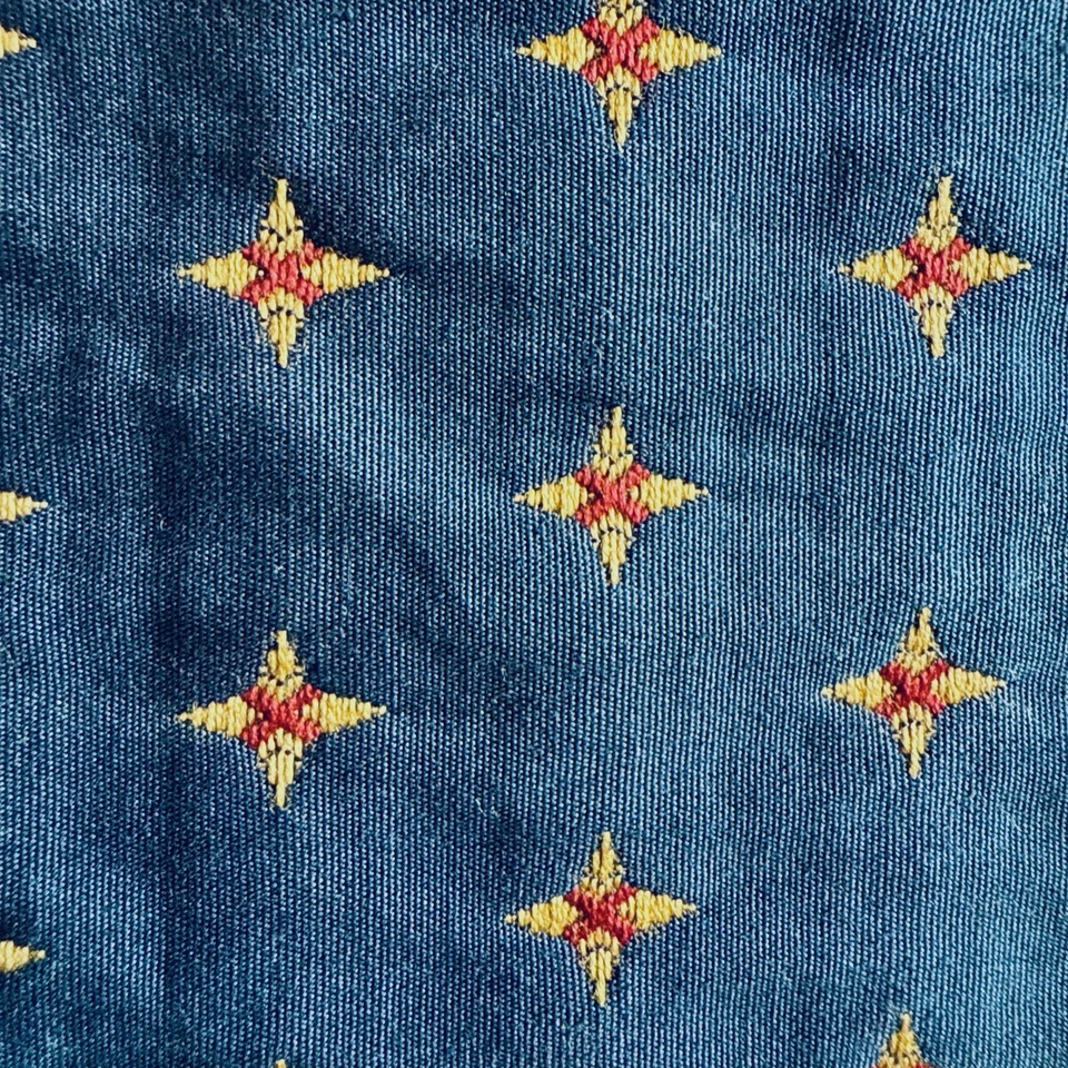 Vtg Colonial Revival Star Medallion Jacquard Upholstery Fabric Blue Gold 47x56 - Image 4 of 4