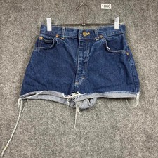 Vintage 80s Lee Denim Shorts Dark Wash High Waisted Cutoff Blue Women 27 Waist
