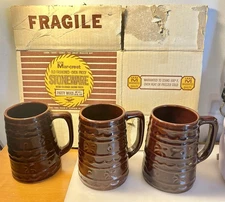 Set Of 3 Marcrest Party Mugs Daisy & Dot  Brown With Original Box