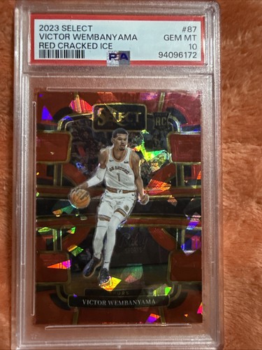 2023-24 Panini Select Victor Wembanyama #87 Red Cracked Ice PSA 10 Gem Mint Rc - Afbeelding 1 van 2