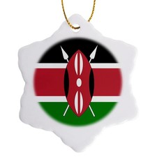 3drose Kenya Flag Snowflake Porcelain Ornament, 3-Inch