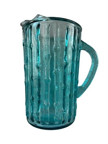VTG ANCHOR HOCKING AQUAMARINE TAHITI BAMBOO GLASS 64OZ PITCHER