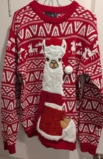 33 Degrees Llama Christmas Sweater Women s M Red White Fair Isle Holiday EUC