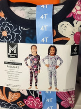NIP SZ 4 Member's Mark Girls Organic Cotton Pajamas 2 PAIRS, 100 Organic Cotton
