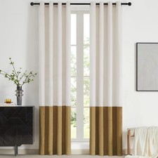 Cream Ivory Gold Velvet Curtains 84 inch Color Block Luxury Elegant Modern Li...
