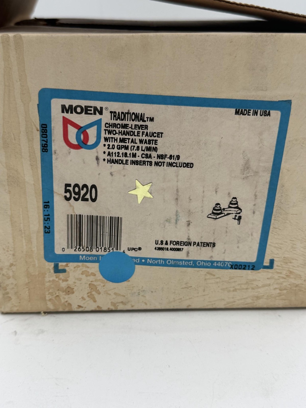 Moen 5920 Traditional Chrome Lever Two Handle Bathroom Faucet Metal Waste