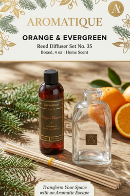 Aromatique Orange & Evergreen Reed Diffuser Set No 35 Boxed 4 oz Home Scent