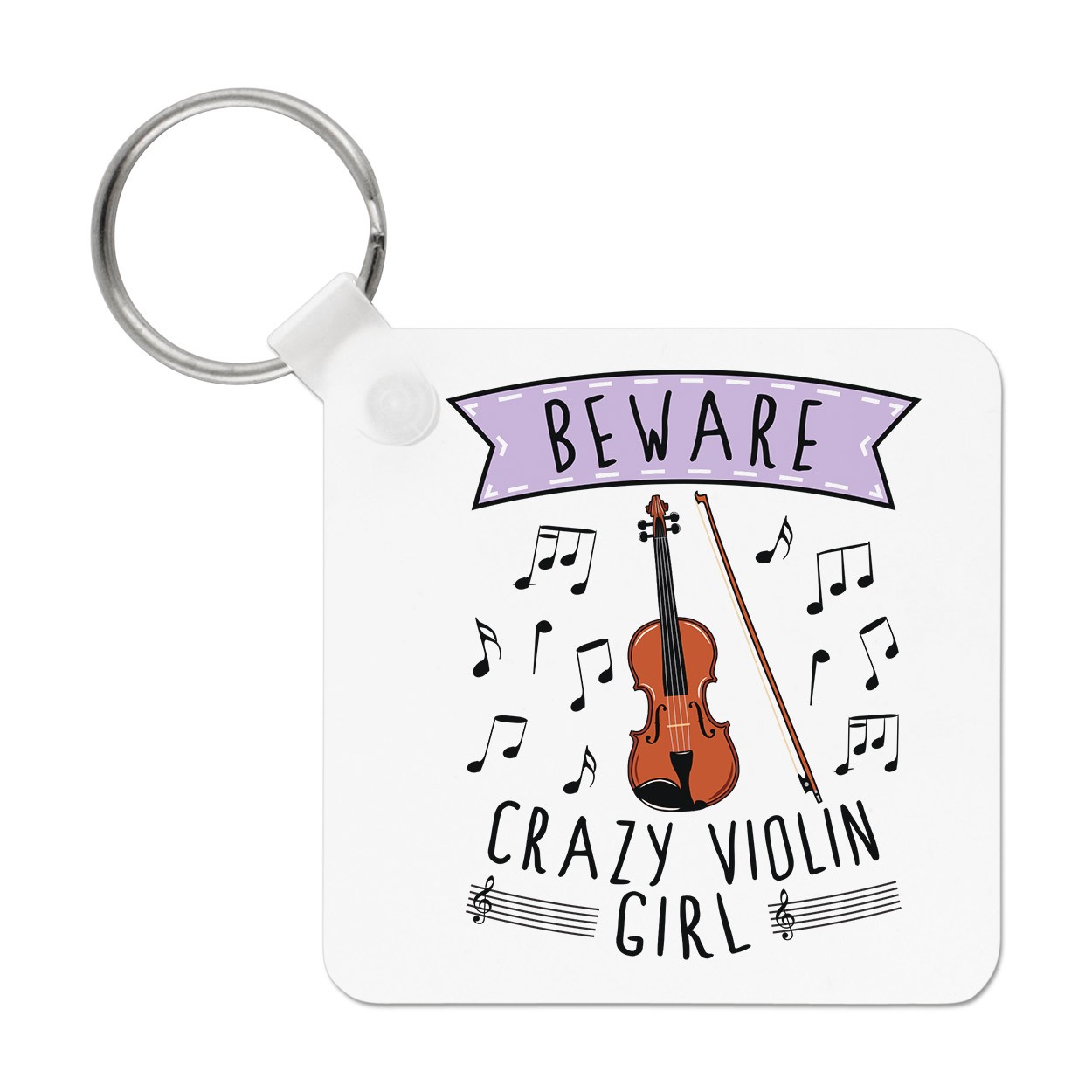 Beware Crazy Violin Girl Keyring Key Chain Music Joke Daughter Violinist Funny