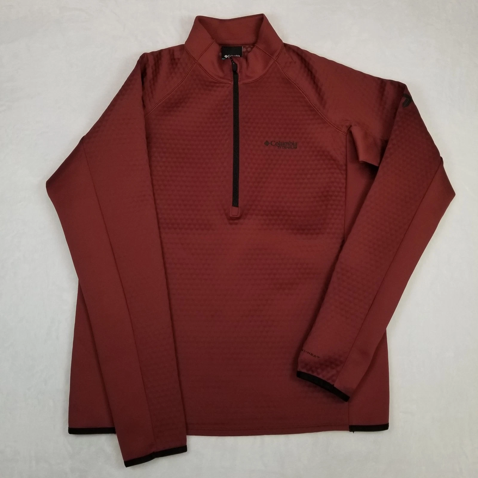 Columbia Titanium Omni-Heat Men's 1/4 Zip Pullover Size Large Red Dimple Pattern