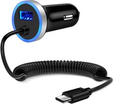 USB C Car Charger,3.4a Fast Car Charging Lighter Adapter 3ft Type C Coiled Cable