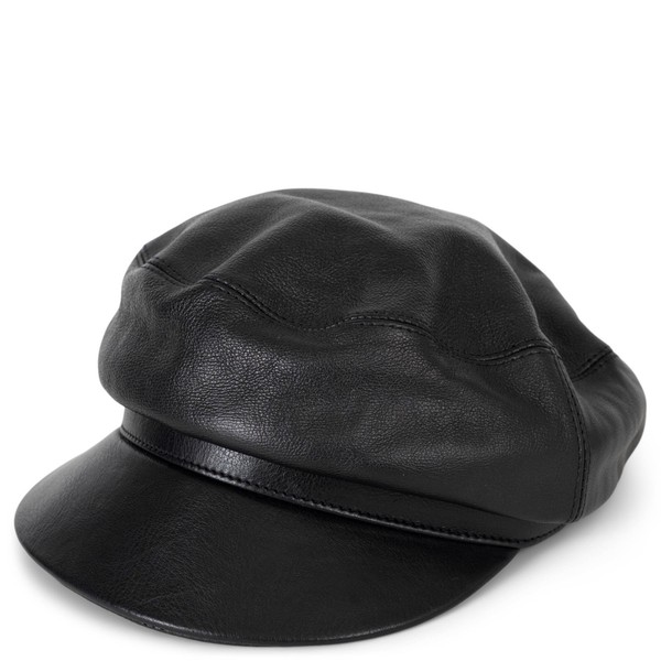 72866 authentic HERMES cap black grained leather CAP 57