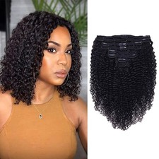 Curly Clip In Extension Human Hair 3C 4A Kinky Curly Clip Ins Full Head for B...
