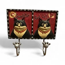 Funny Cat Wall Hook Hanger Keys Towel Resin Angel Devil Good Bad Whimsical 3D