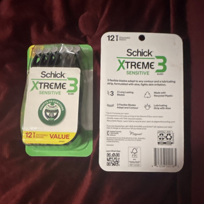 Schick Xtreme3 Sensitive Disposable Razors 12 Count Men 3 Stainless Steel Blades