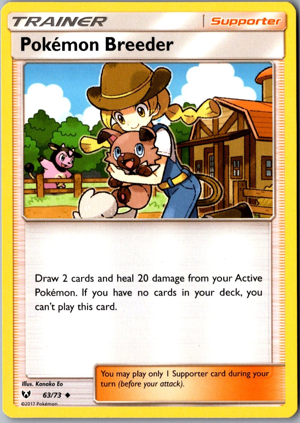 Pokemon Breeder 63/73 Uncommon Shining Legends Lightly Played Pokemon Card