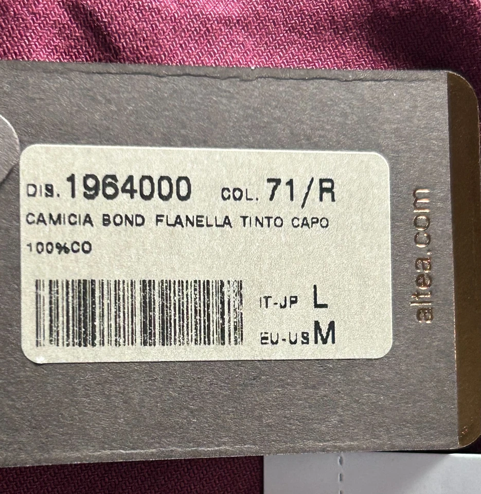 Camisa Altea Para Hombre Lujo Algodón Botón Mediana Borgoña Nueva Con Etiquetas Hecha en Italia Foto 4 de 4