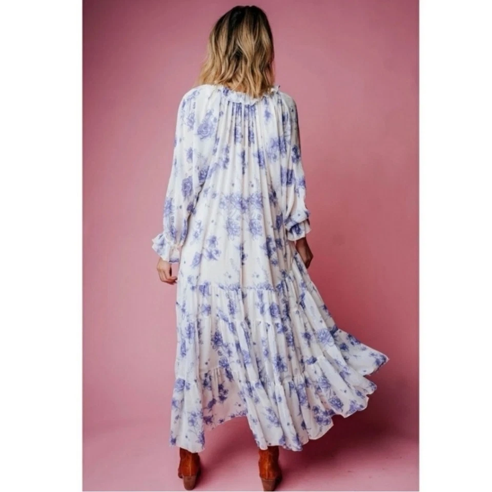 Maxi Vestido Free People Feeling Groovy Vintage Marfil Años 70 Bohemio Hippie Talla XS Foto 4 de 4