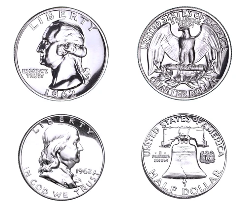 1962 GEM-PROOF FRANKLIN & WASHINGTON SILVER HALF & QUARTER DOLLAR'S GEM-PR++++