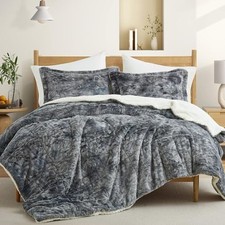 Size Comforter Set - 3 Pieces Ultra-Soft Fleece Sherpa King 01 Foggy Gray