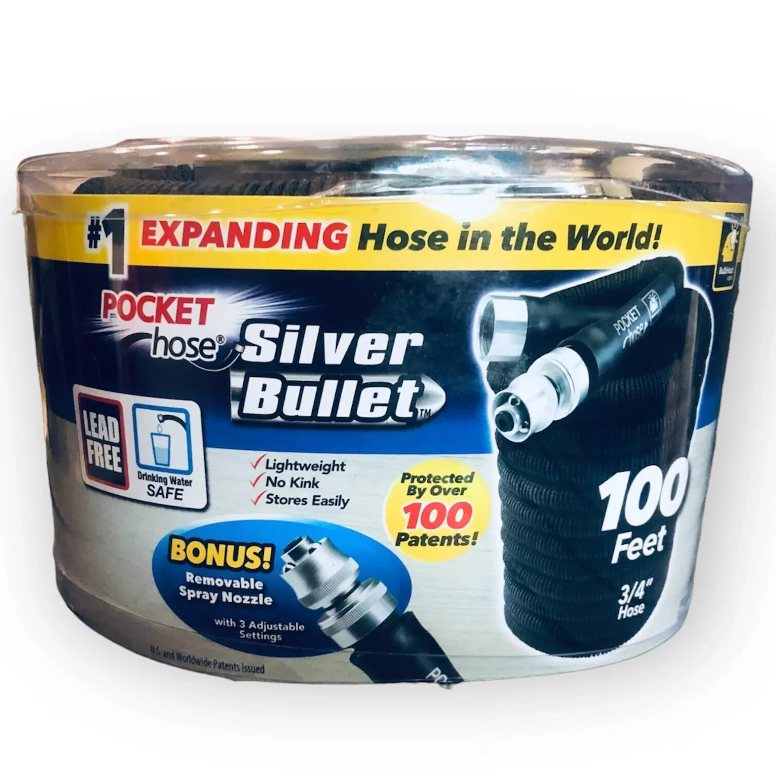 NEW Pocket Hose Silver Bullet 100 Feet Lighweight Expanding Water Hose